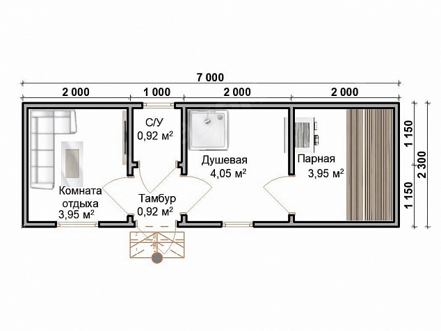 Мобильная баня 7х2,3 «МБ-15»