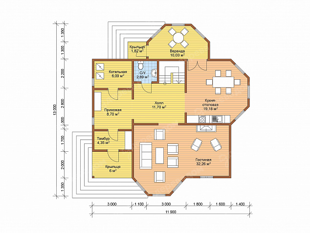 Каркасный дом 13х11,9 «Буран 46»