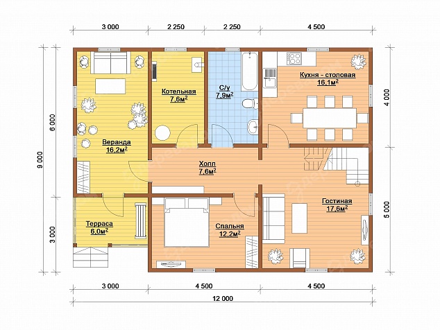 Каркасный дом 12х9 «Буран 128»