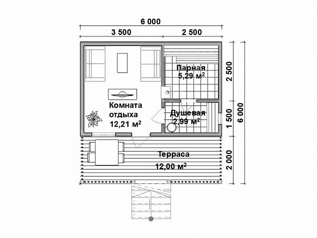 Каркасная баня 6х6 «Баня 35»